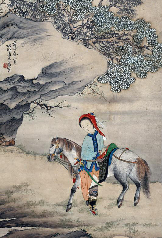 “Mulan Joins the Army.” Feng Luoxia, a Qing Dynasty artist, completed this painting in 1900 (Public domain).