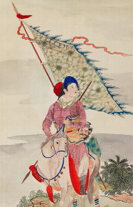 “Mulan Joins the Army” by Qing Dynasty artist Wang Qi (Public domain).