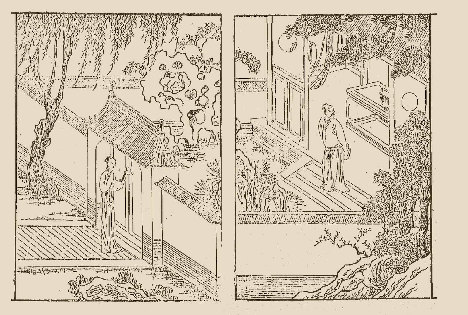 Mulan returns home. Included as an illustration in an early woodblock printing of a collection of Xu Wei’s plays